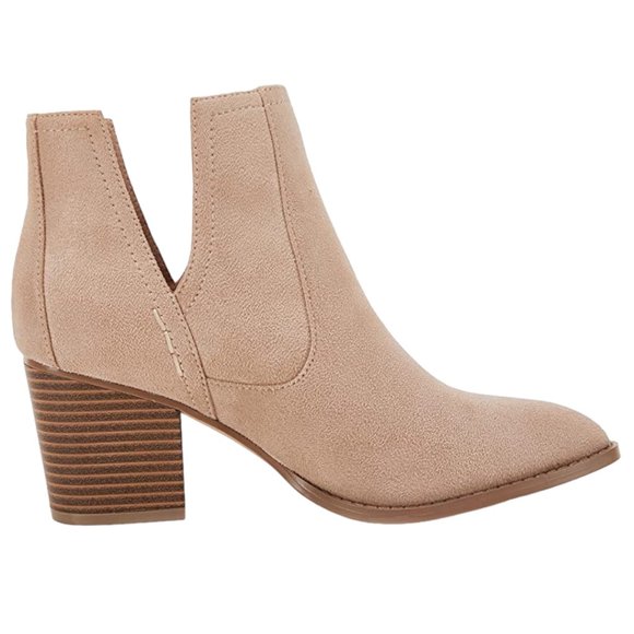 Womens Pointed Toe Ankle Boot Cutout Chunky Heel Bootie Nude Size 10 - Picture 4 of 8